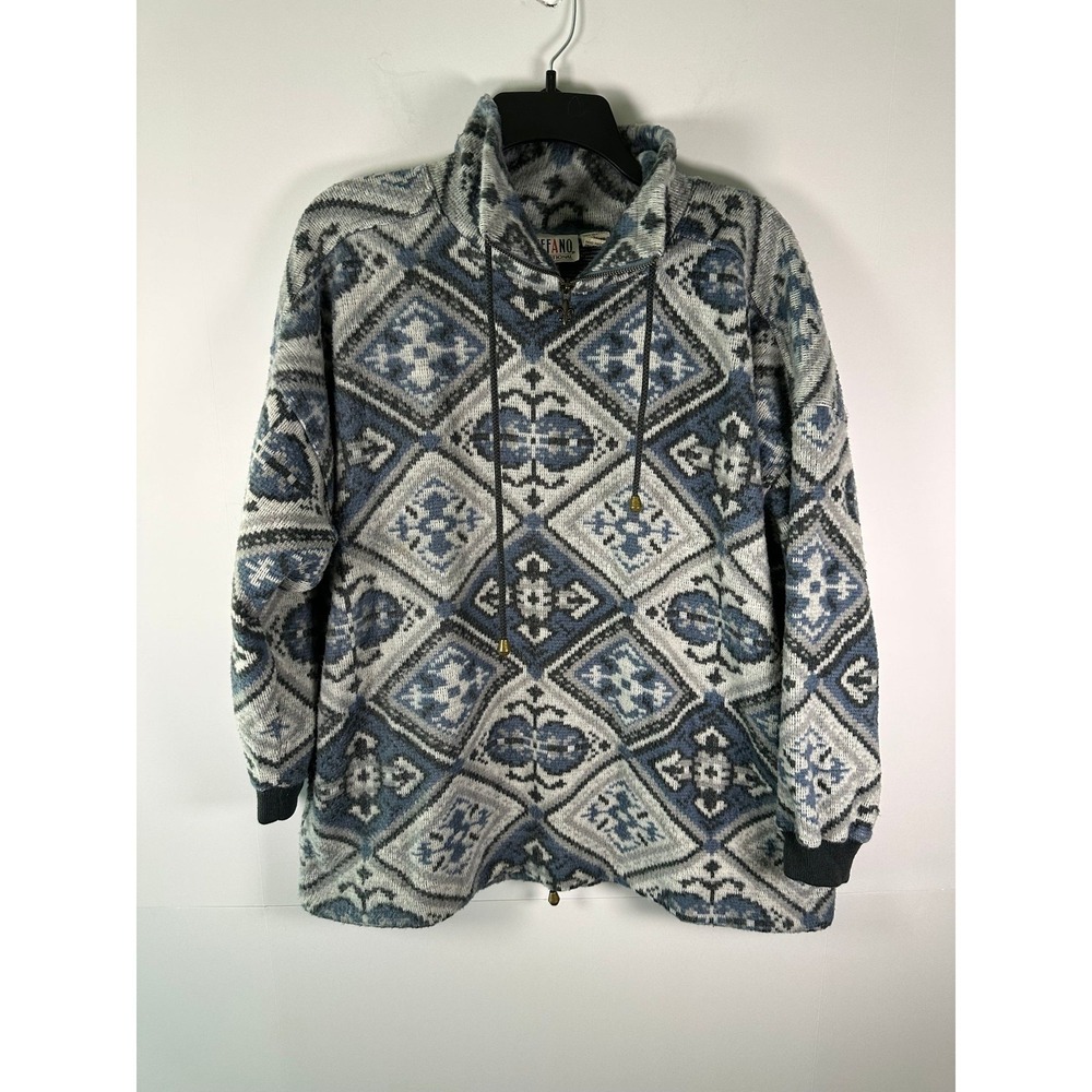 Stefano International Sweater Mens L Blue Gray Geometric Half Zip Pullover